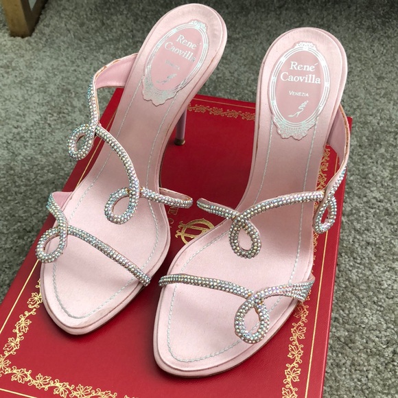 Rene Caovilla Shoes - Rene Caovilla pink silk and rhinestone heels 36